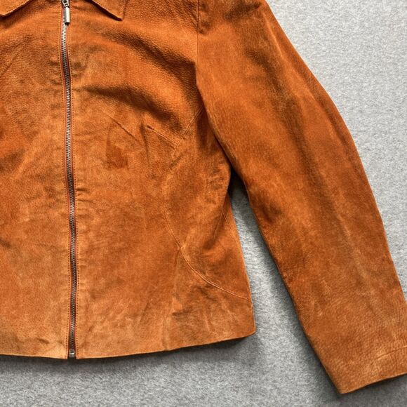 Clio Full Zip Suede Jacket 10 Orange Retro Rock Western Rodeo Cozy Chic Boho - Picture 3 of 12